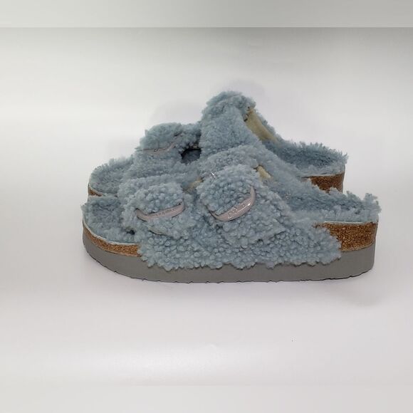 NWT Birkenstock Papillio Arizona Big Buckle Teddy Faded Aqua - Picture 2 of 10